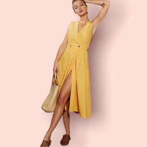 Free People Diana Yellow Sleeveless Wrap Dress with Pockets Size Small